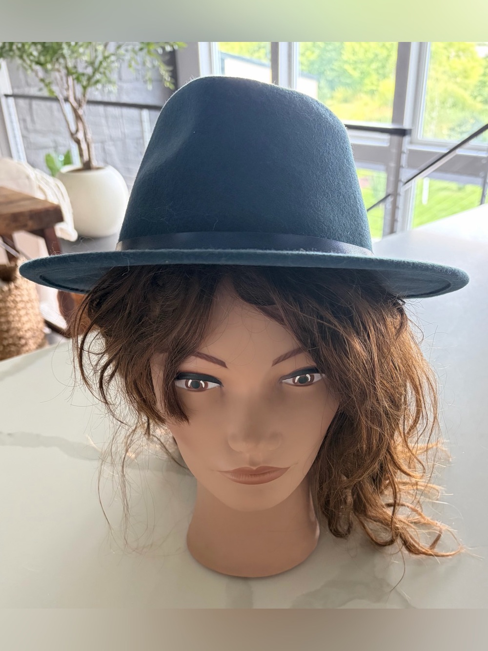 Christian Siriano Teal Wide-Brim Wool Fedora
